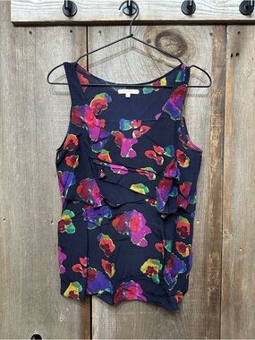 Eliot Silk Watercolor Floral Layered Sleeveless Tank in Blue Size Small